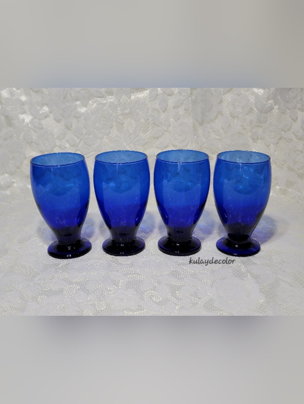 Cristar Lexington Cobalt Blue Goblets Set of 4 Vintage Drinking Glasses Stemware